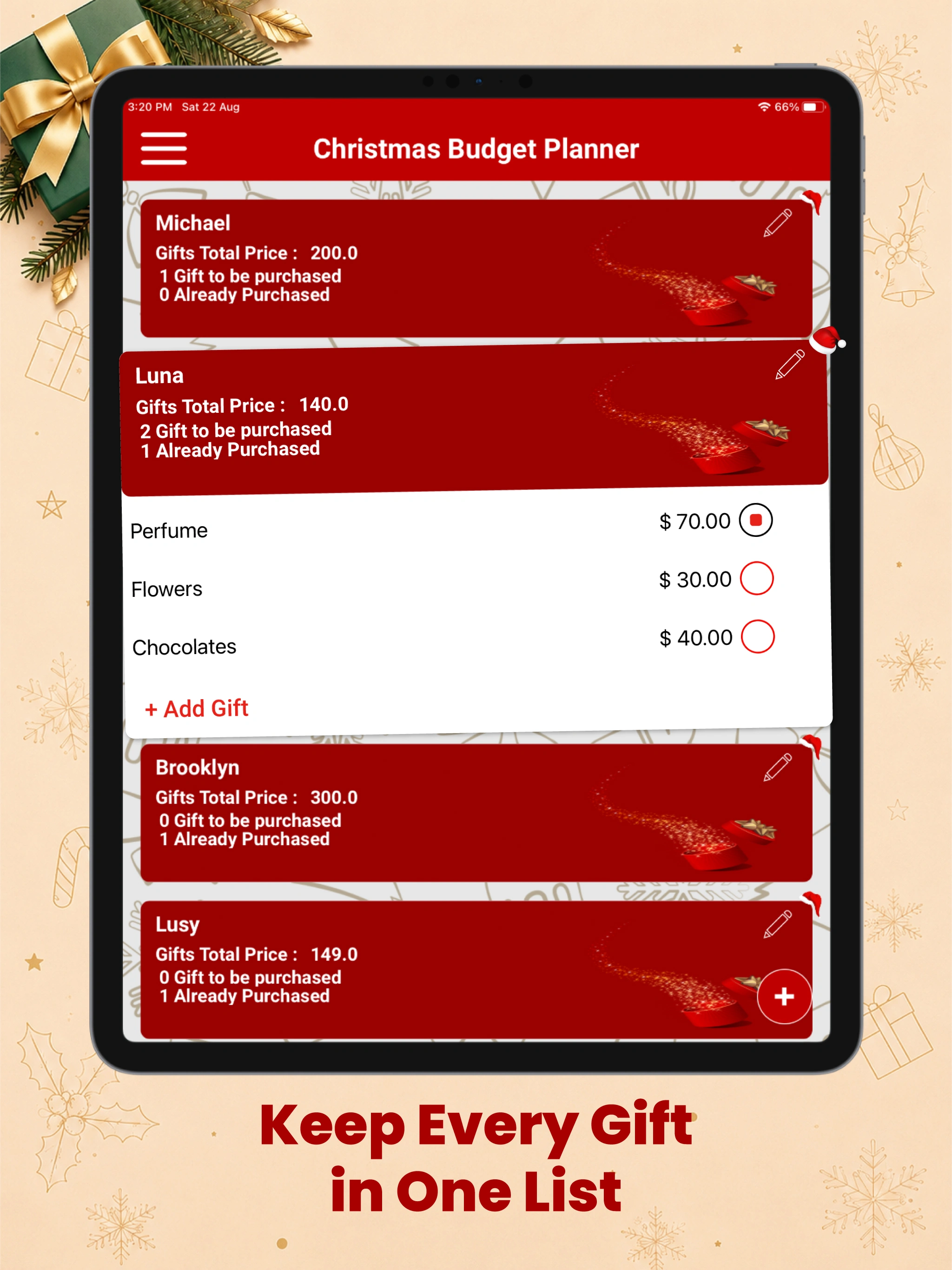 Christmas Budget Planner iPad screenshot 3