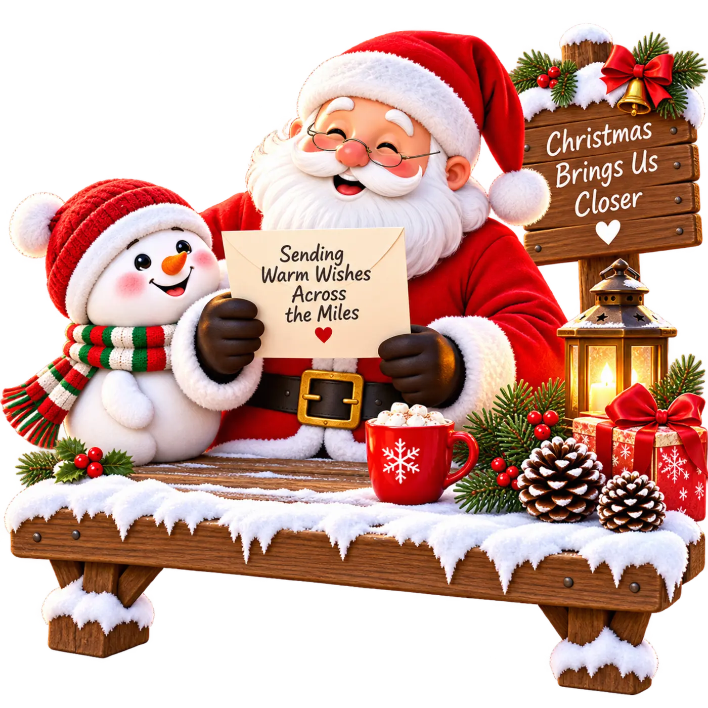 Santa Claus and Snowman Sending Warm Wishes Across the Miles